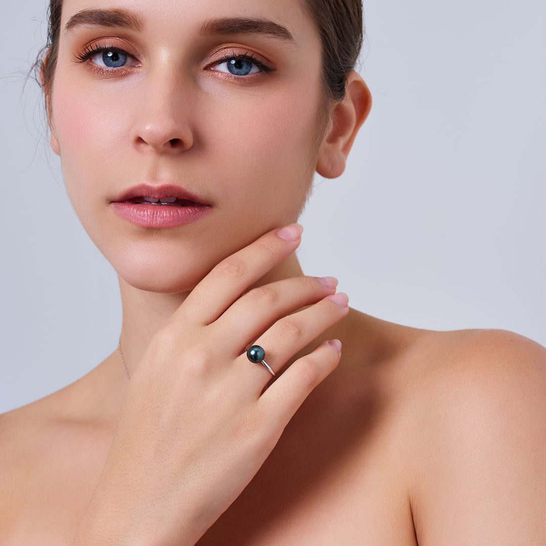 Anillo de perla tahitiana con diamante de 18K KR00147