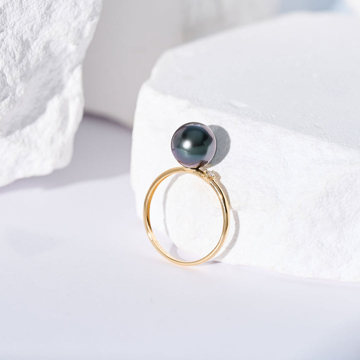 18K 솔리드 골드 다이아몬드 타히티 진주 반지 KR00148