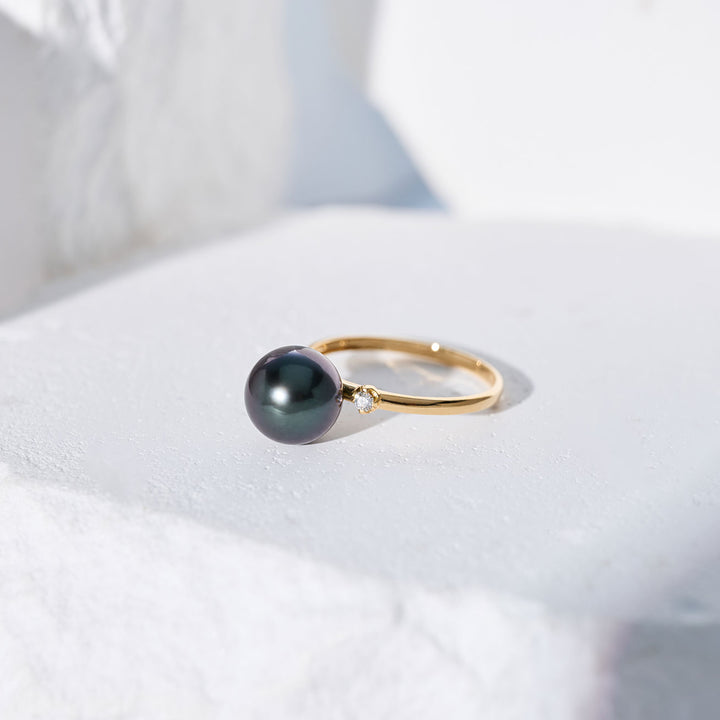 18K 솔리드 골드 다이아몬드 타히티 진주 반지 KR00148