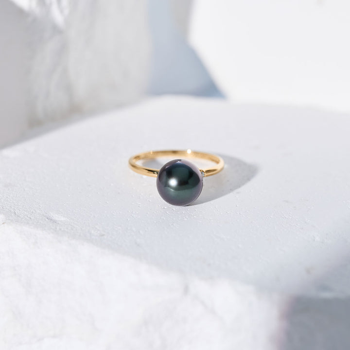 18K 솔리드 골드 다이아몬드 타히티 진주 반지 KR00148