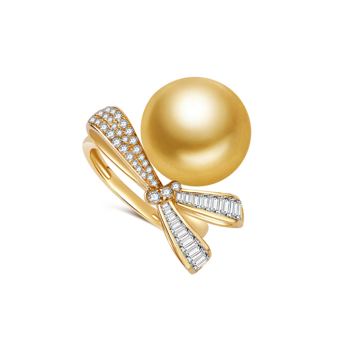 Anello con perla dorata del Mare del Sud in oro massiccio 18K KR00151