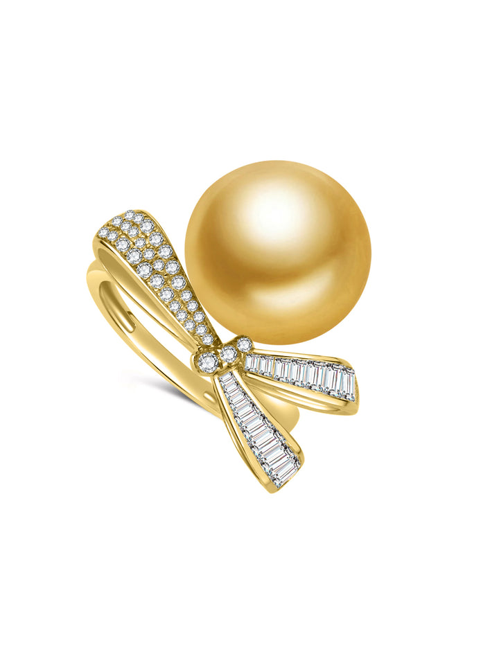 18K Massiver Gold Südsee Goldene Perlenring KR00151