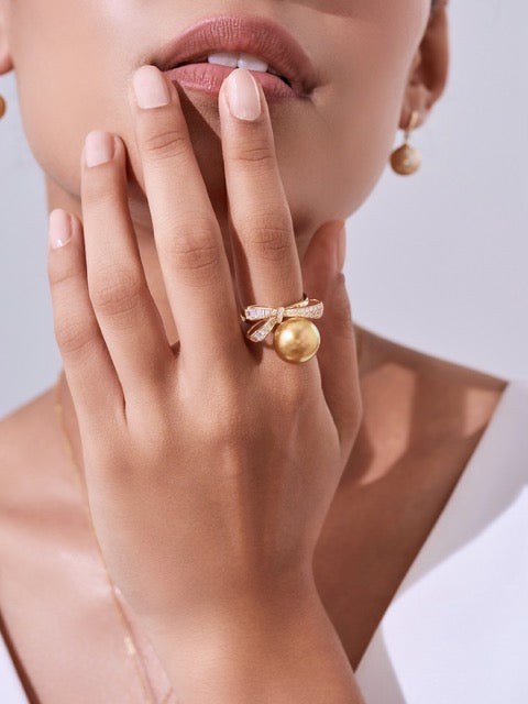 18K Massiver Gold Südsee Goldene Perlenring KR00151 VIP Qualität
