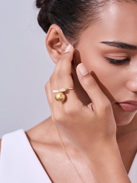 18K Massiver Gold Südsee Goldene Perlenring KR00151 VIP Qualität