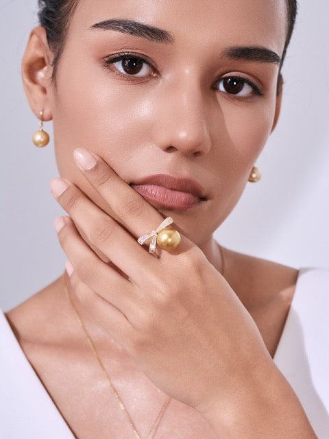 18K Massiver Gold Südsee Goldene Perlenring KR00151 VIP Qualität