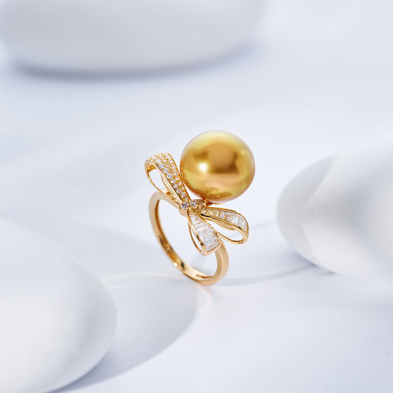 18K ソリッドゴールド 南洋ゴールデンパールリング パールジュエリー
