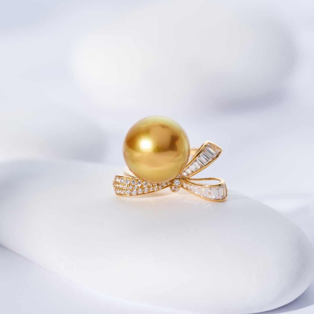 18K 순금 남해 황금 진주 반지 KR00151