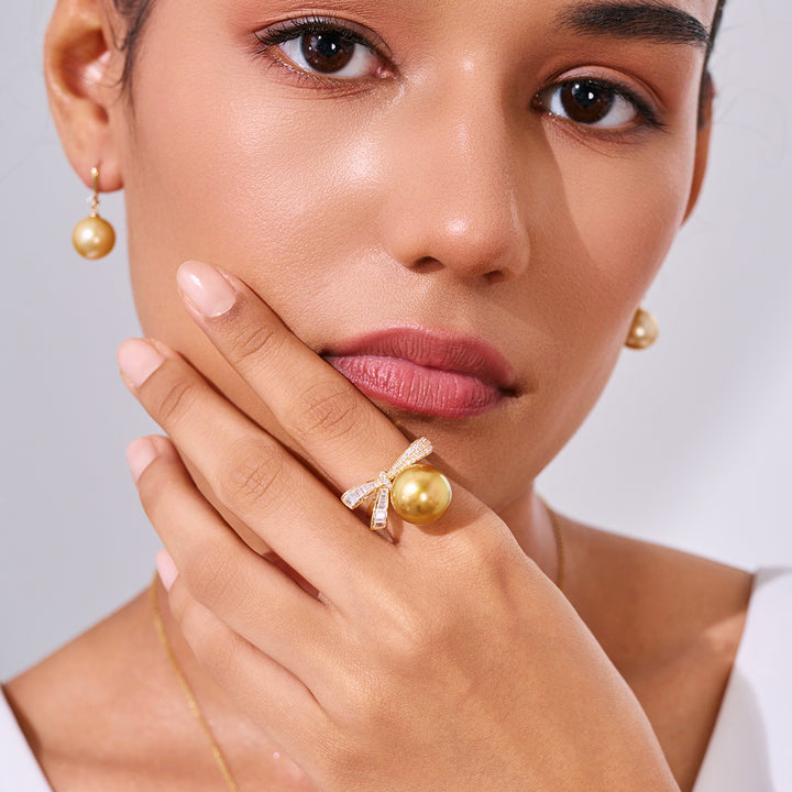 18K Massiver Gold Südsee Goldene Perlenring KR00151 VIP Qualität