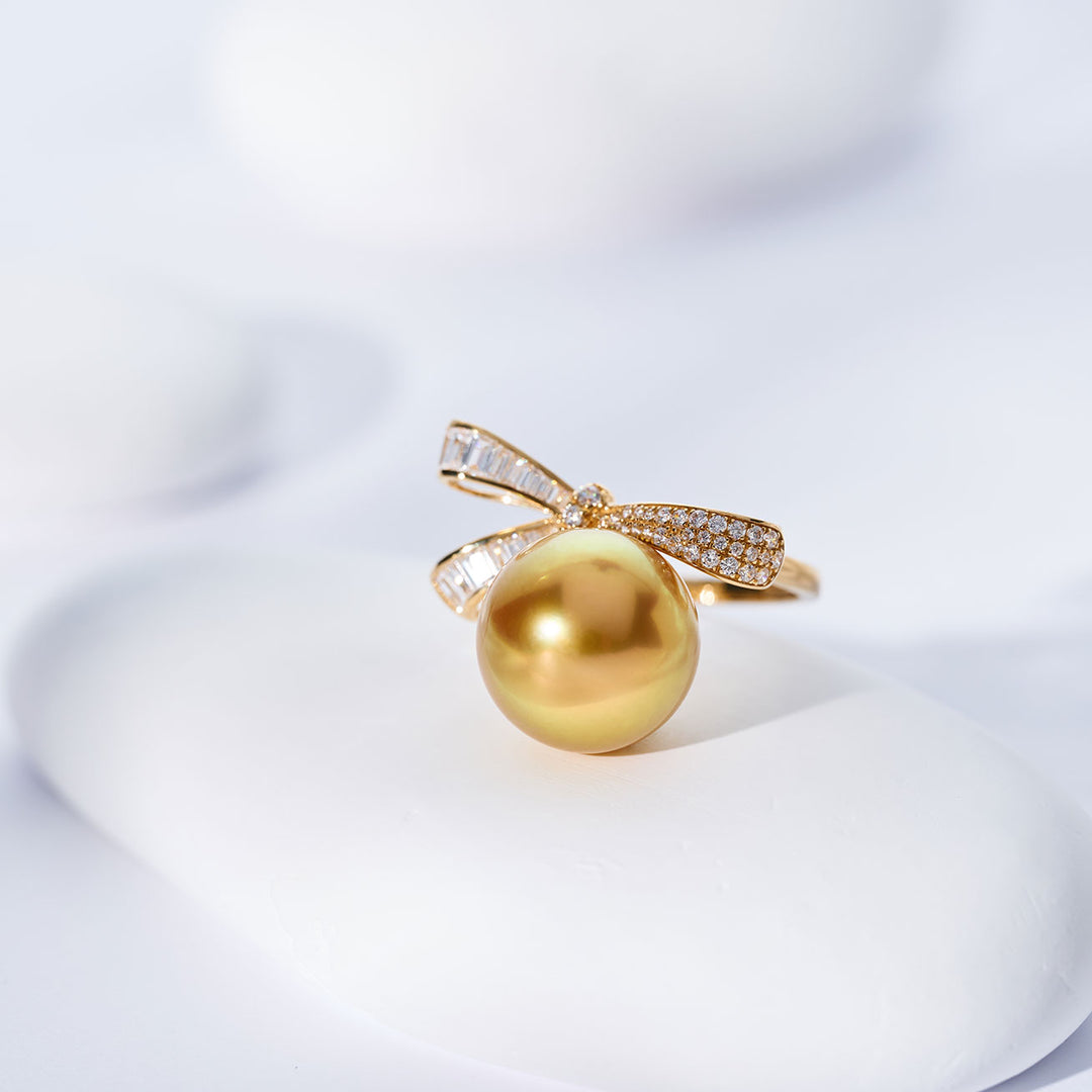 18K 순금 남해 황금 진주 반지 KR00151