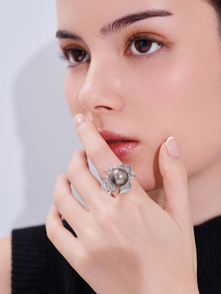 ダイヤモンド タヒチアンパール リング KR00152