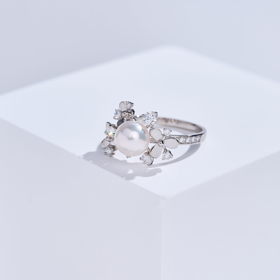 خاتم لؤلؤ أكويا من ذهب عيار 18 قيراط عالي الجودة KR00153