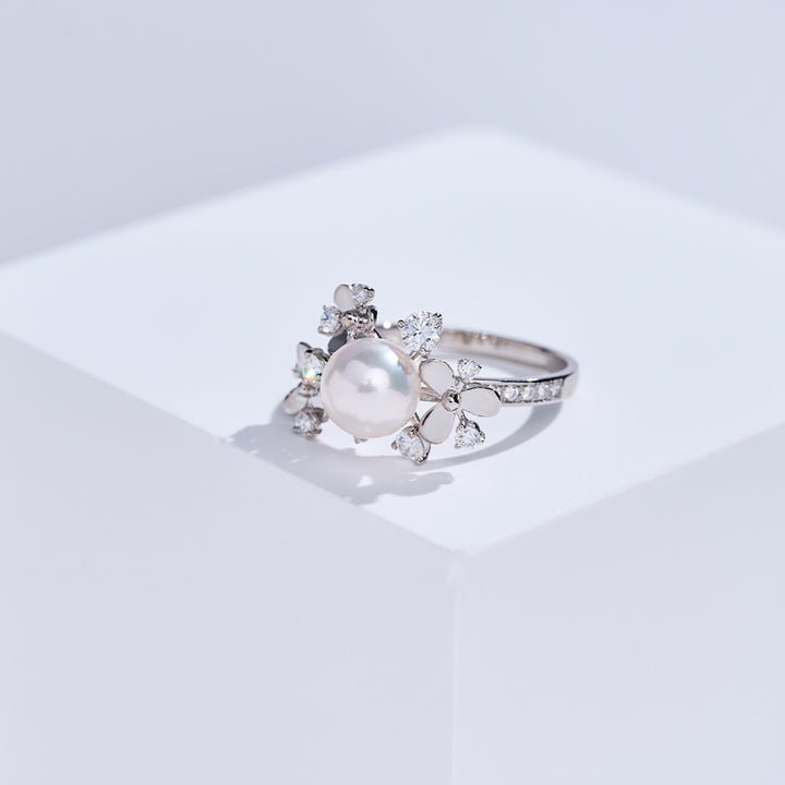 خاتم لؤلؤ أكويا من ذهب عيار 18 قيراط عالي الجودة KR00153