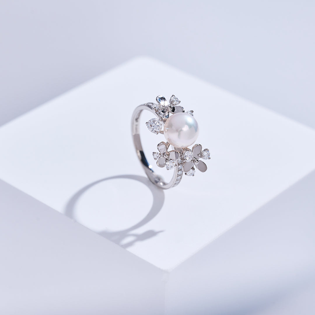 خاتم لؤلؤ أكويا من ذهب عيار 18 قيراط عالي الجودة KR00153