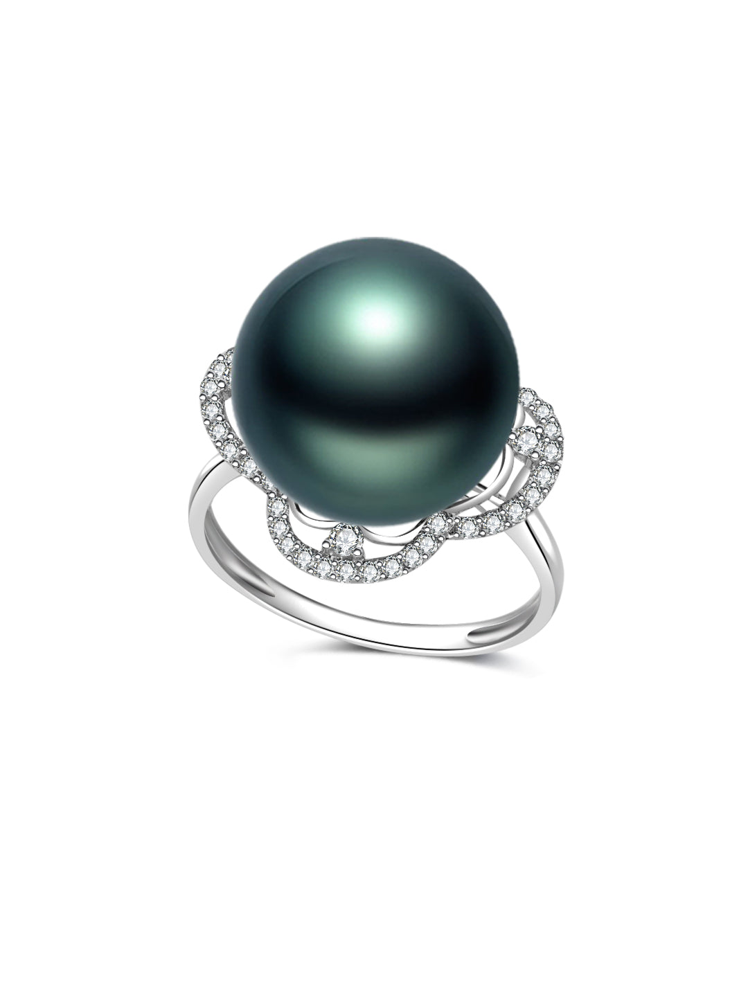 Anillo de perla tahitiana de oro macizo 18K de alto brillo KR00154