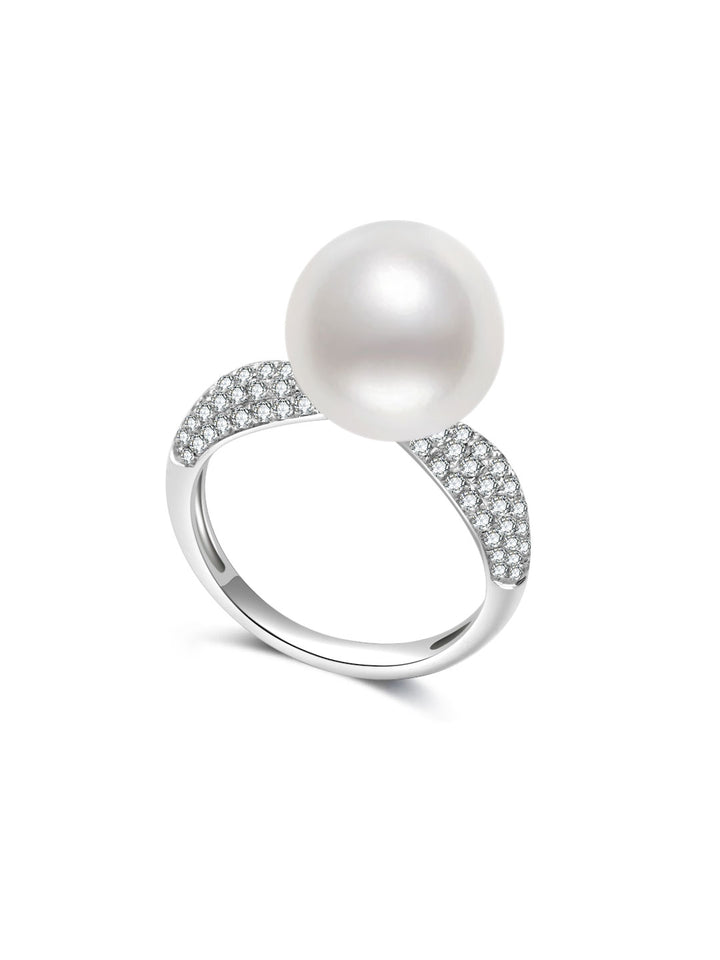 Anillo de perla blanca australiana de oro de 18K de primera calidad KR00156