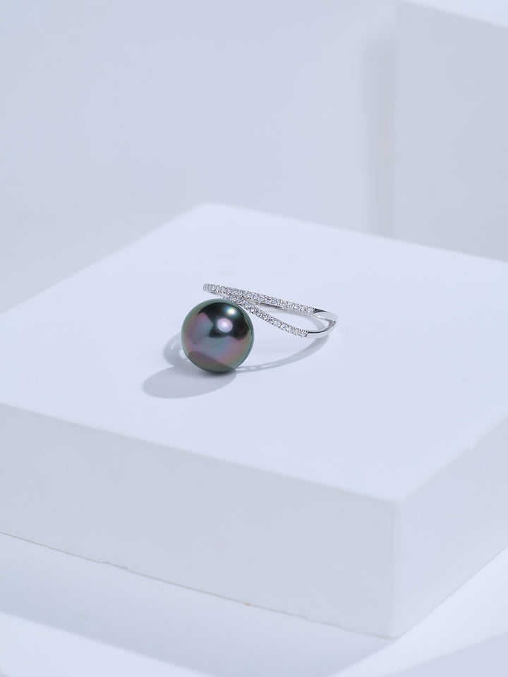 Top Grade 18K Solid Gold Tahitian Pearl Ring KR00158
