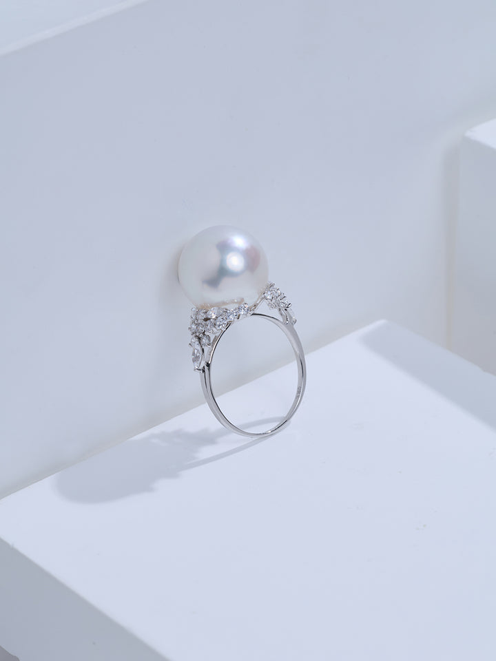 Top Grade 18K Gold Australian White South Sea Pearl Ring KR00159