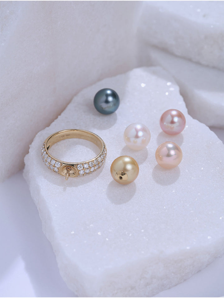 Top Grade 18K Diamond Gold Freshwater Pearl Ring KR00162 | POSSIBILITIES