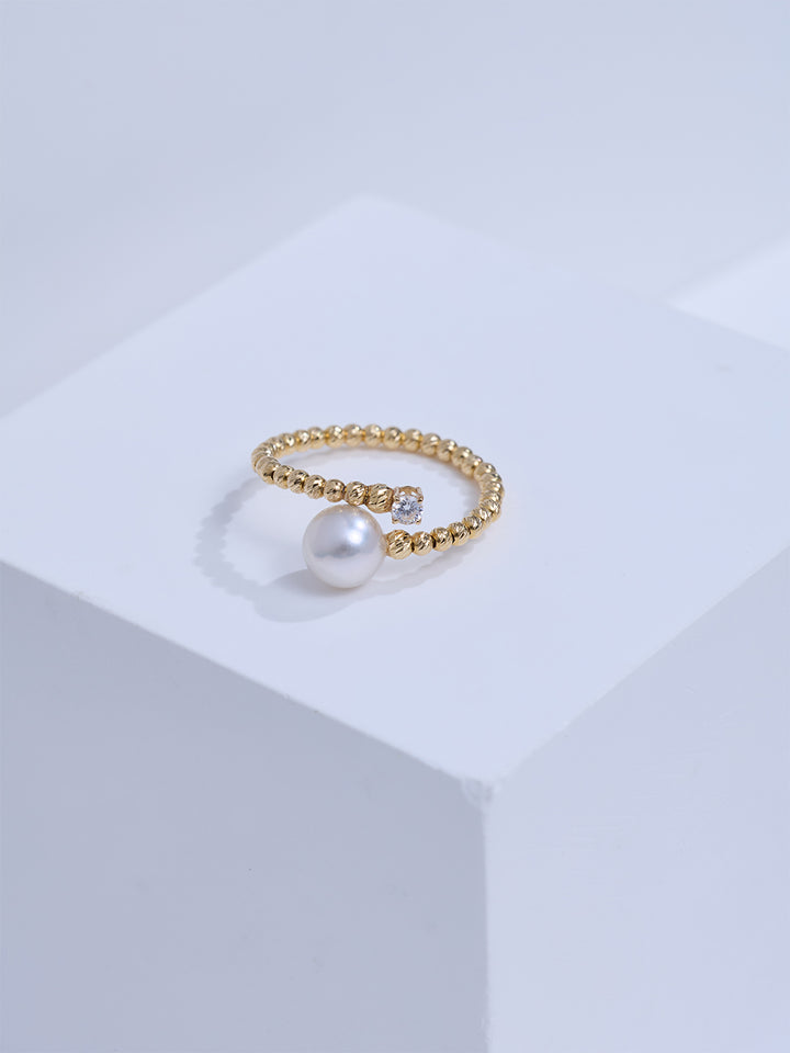 Top Grade 18k Solid Gold Akoya Pearl Ring KR00164