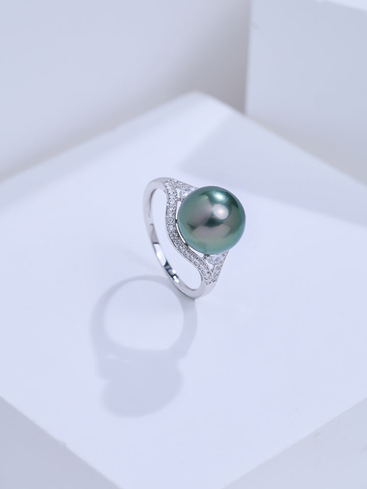 Top Grade 18K Solid Gold Tahitian Pearl Ring KR00171
