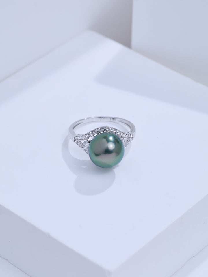 Top Grade 18K Solid Gold Tahitian Pearl Ring KR00171