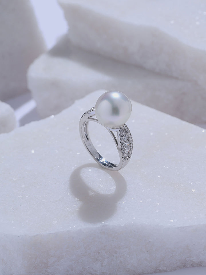 Bague en perle blanche australienne et or 18K de qualité supérieure KR00177 | POSSIBILITIES