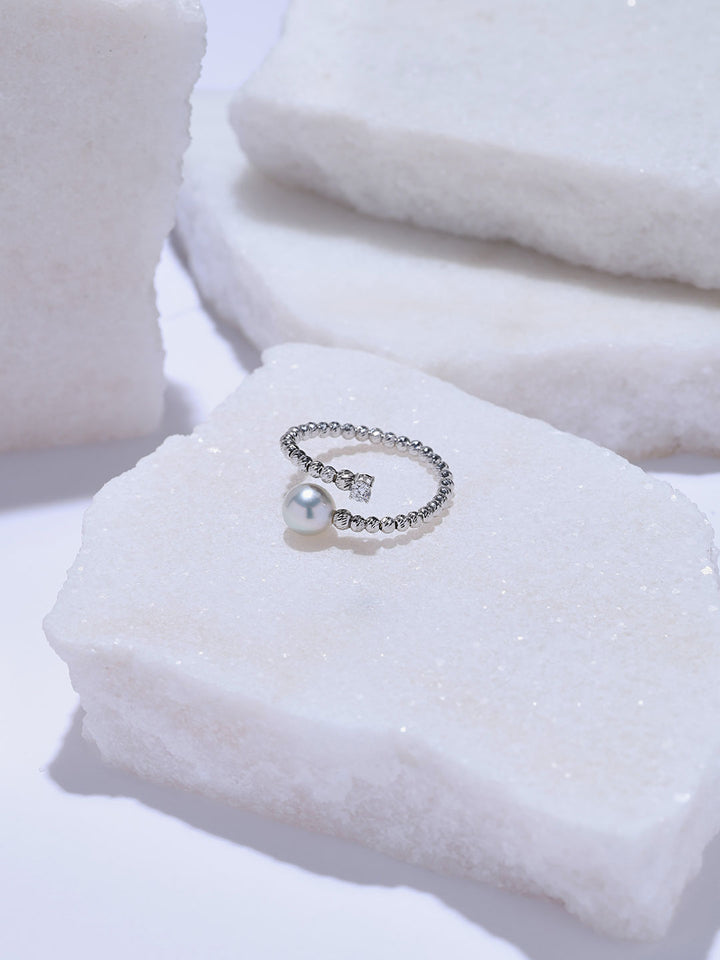 Top Lustre 18K Solid Gold Silver Blue Akoya Pearl Ring KR00179