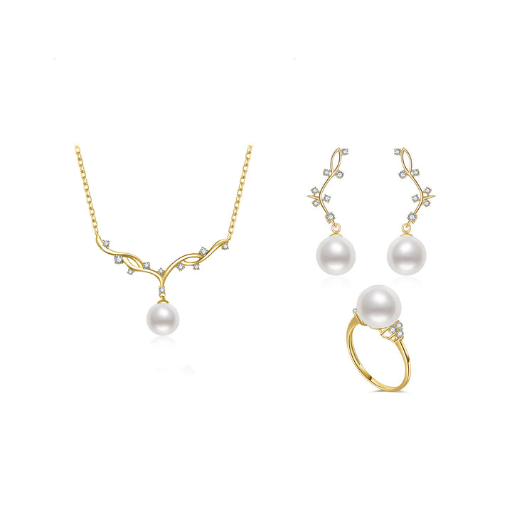 18K Gold Freshwater Pearl Jewelry Set KS00007 | STARRY - PEARLY LUSTRE