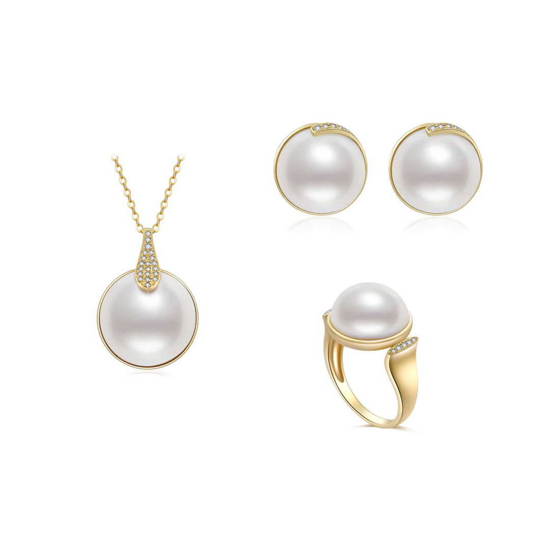 18K Diamond Mabe Pearl Jewelry Set KS00008 - PEARLY LUSTRE