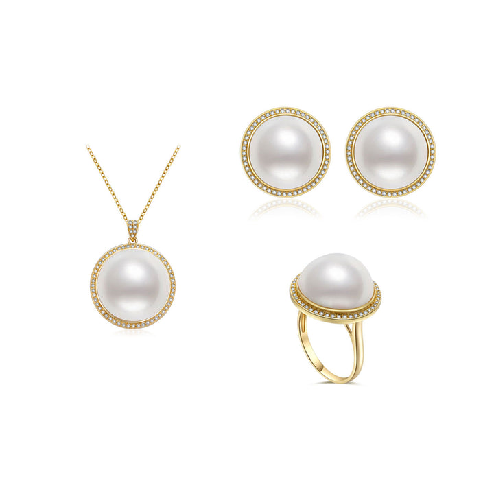 18k Solid Gold Diamond Mabe Pearl Jewelry Set KS00012 | Si Dian Jin - PEARLY LUSTRE