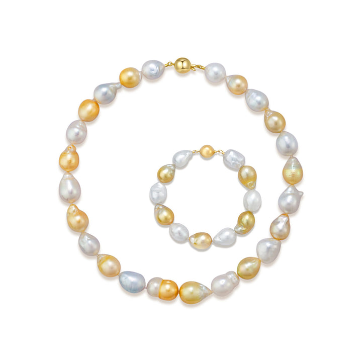 18k Gold Baroque South Sea Pearl Jewelry Set KS00013 - PEARLY LUSTRE