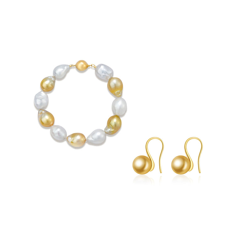 18k Solid Gold South Sea Golden Pearl Jewelry Set KS00014 - PEARLY LUSTRE