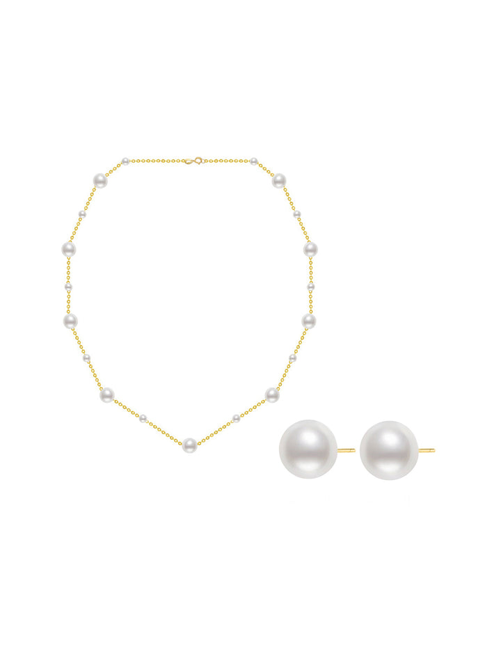 18K 순금 담수진주 목걸이 & 귀걸이 세트 KS00017