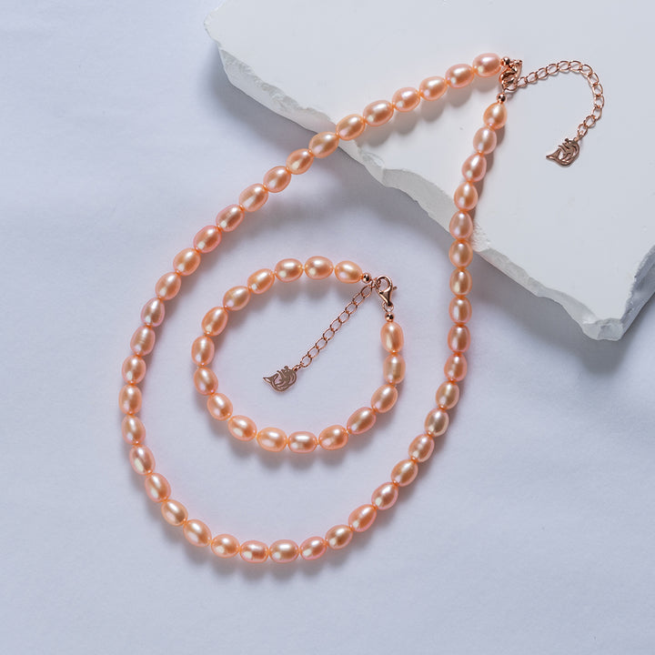 Second Grading Pink Freshwater Rice Pearl Necklace WN00501 - PEARLY LUSTRE