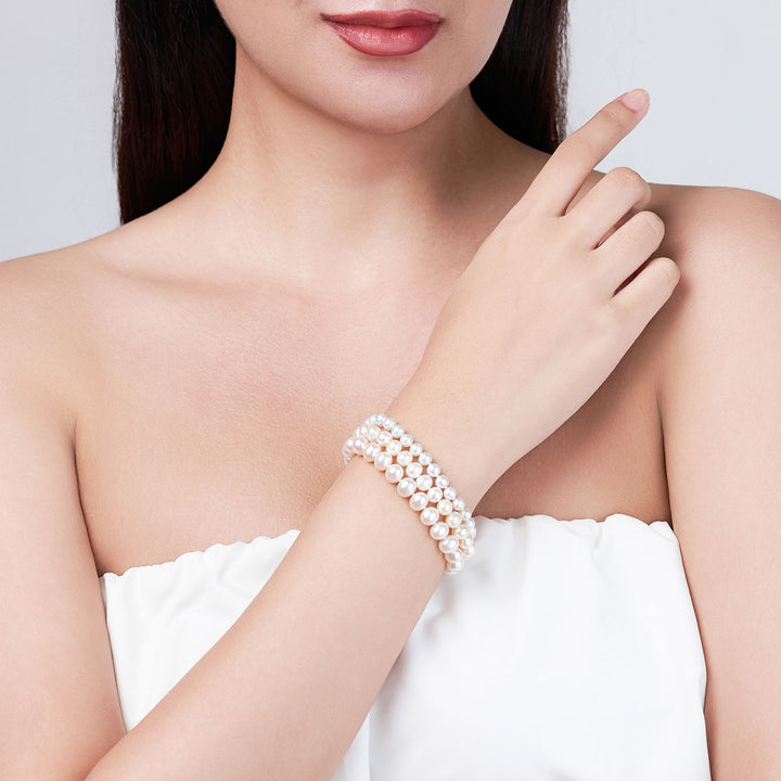 Brillant glänzendes weißes Süßwasserperlen-Armband WB00231