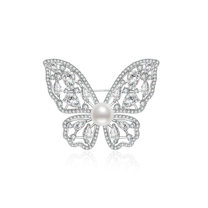 Broche elegante de perla de agua dulce WC00088 | BUTTERFLY