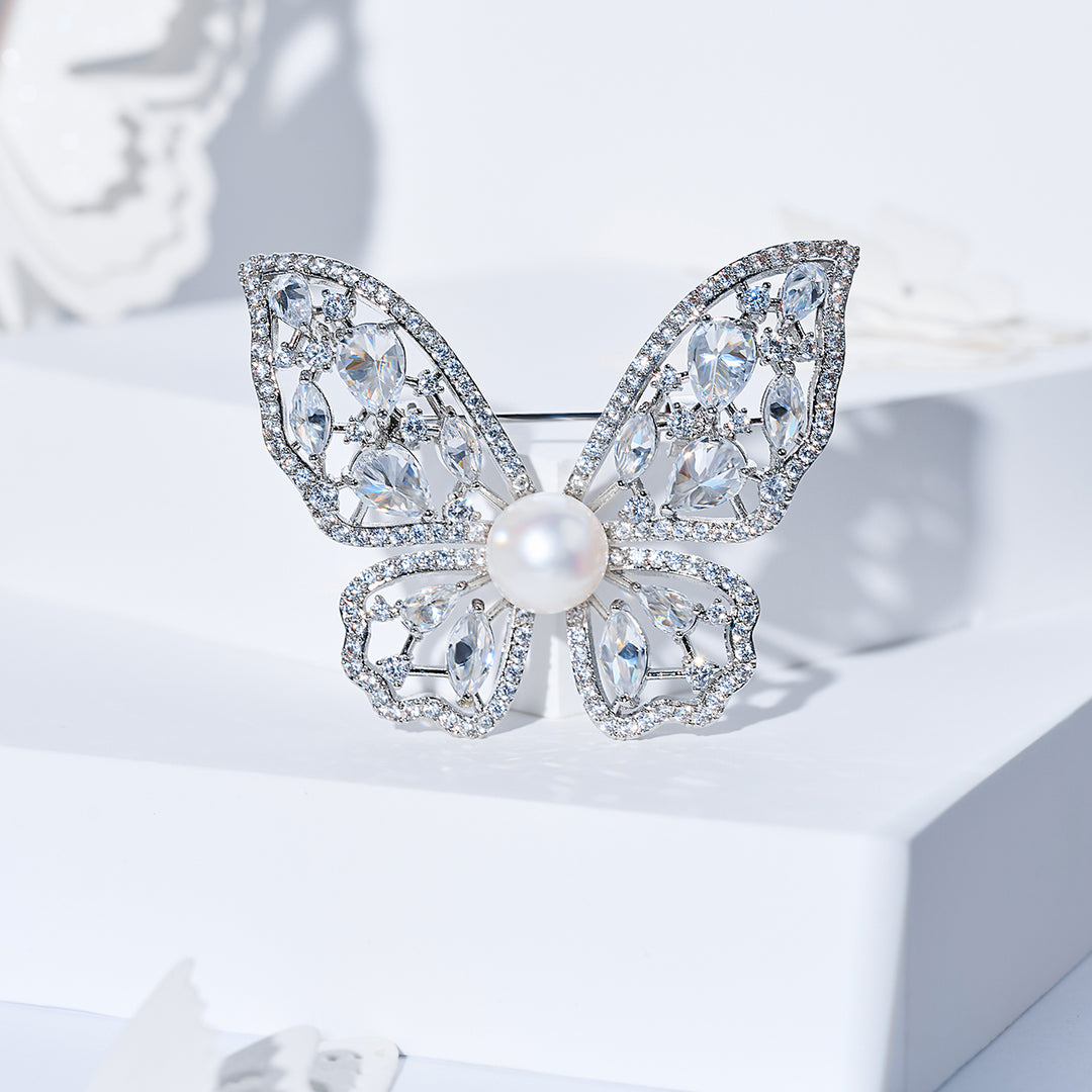 دبوس لؤلؤ مياه عذبة أنيق WC00088 | BUTTERFLY