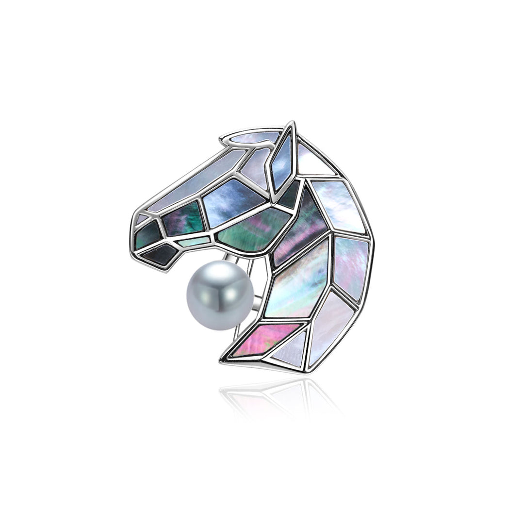 Hochwertige Akoya-Perlenbrosche WC00100 | HORSE