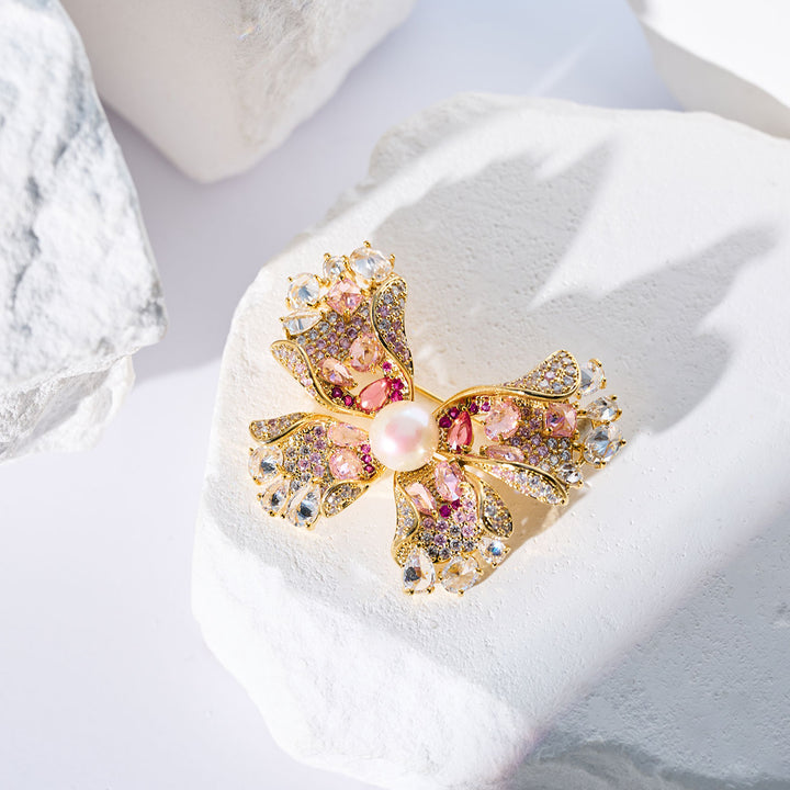 Broche elegante de perla de agua dulce WC00117 | BUTTERFLY