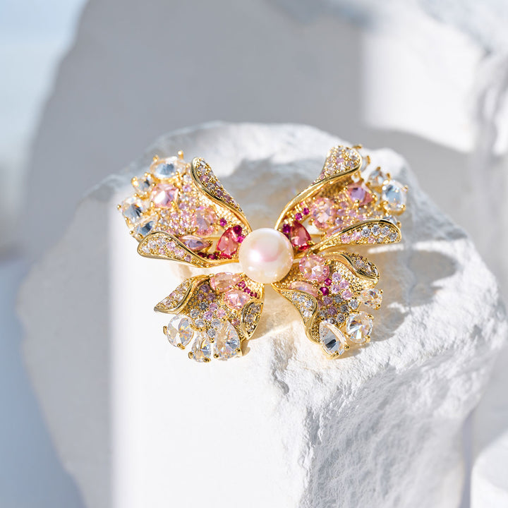 Broche elegante de perla de agua dulce WC00117 | BUTTERFLY