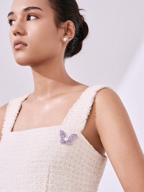 Broche elegante de perla de agua dulce WC00121 | BUTTERFLY