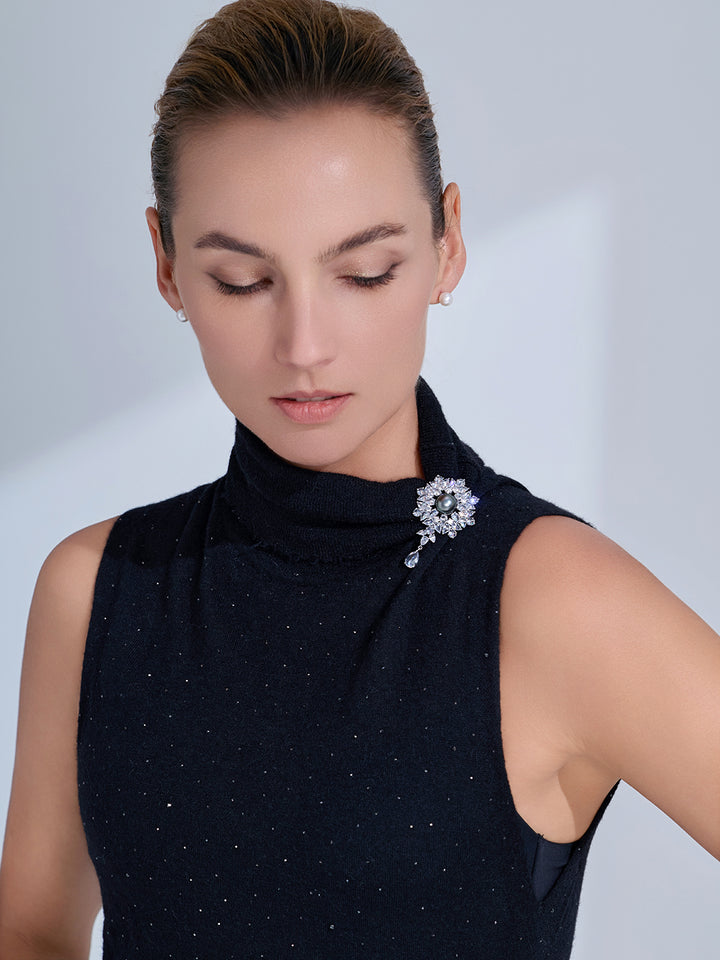 Elegante Brosche mit Tahitiperle WC00151