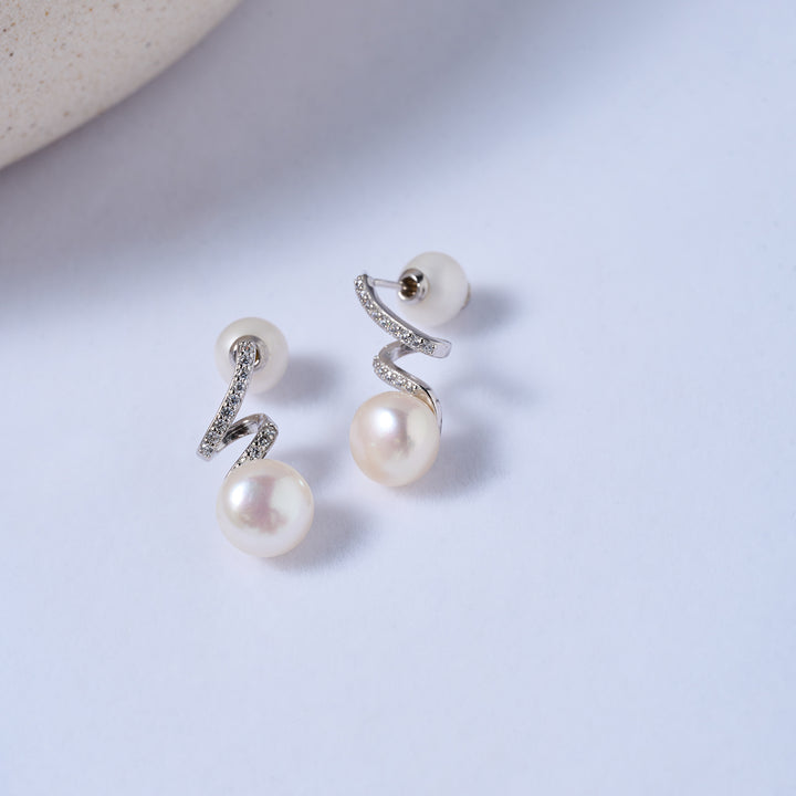 Boucles d'oreilles élégantes en perles d'eau douce WE00115 | Collection S