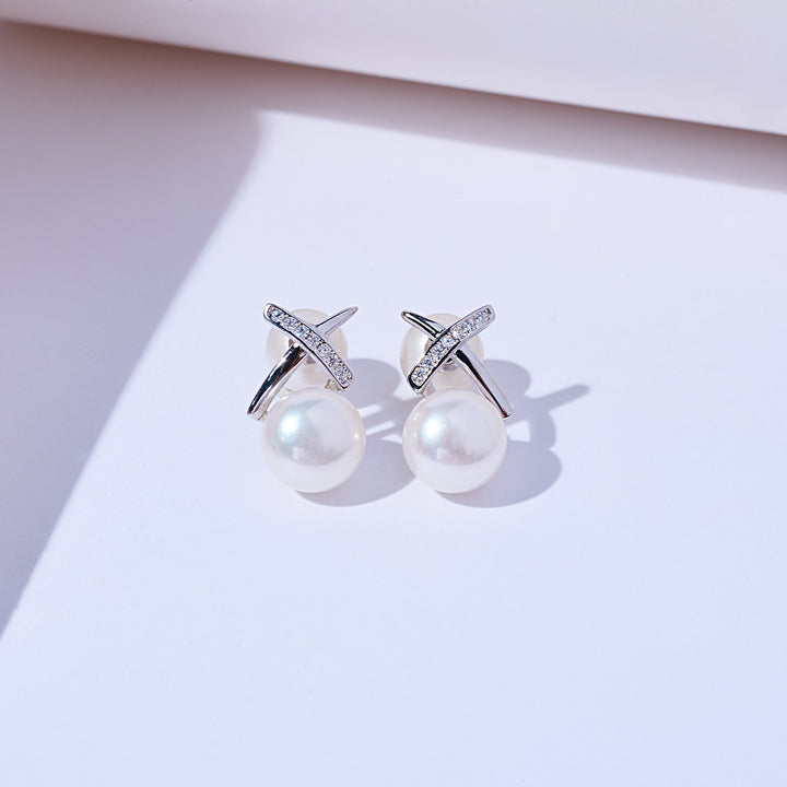 ต่างหูทองคำแท้ 18K เพชร Hanadama Akoya Pearl KE00232 | เอ็กซ์ คอลเลคชั่น