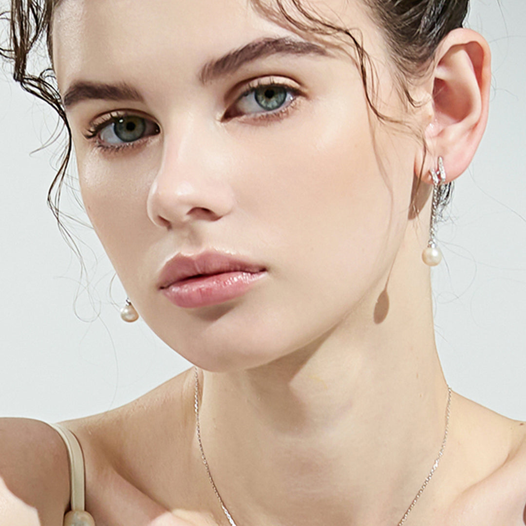 Boucles d'oreilles élégantes en perles d'eau douce WE00141 | Collection S