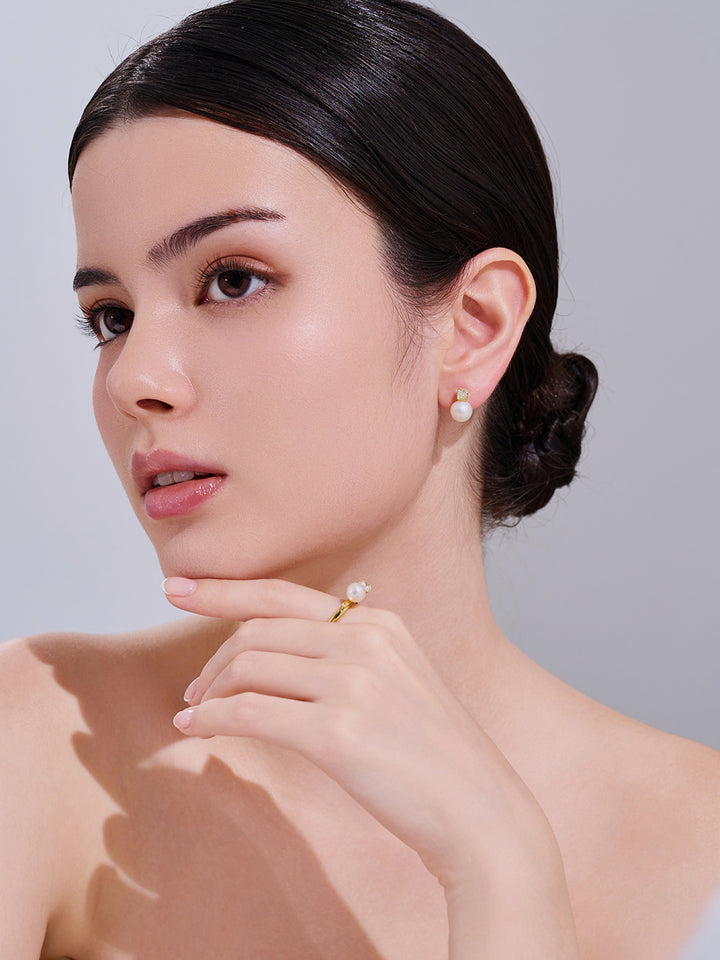 Pendientes elegantes de perlas de agua dulce WE00283