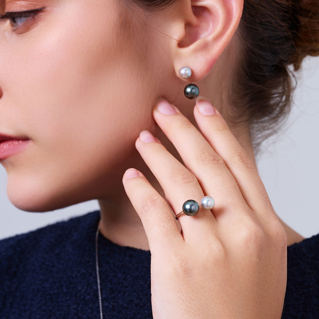 18K Gold Akoya Tahitian Pearls Ring KR00145 | HARMONY