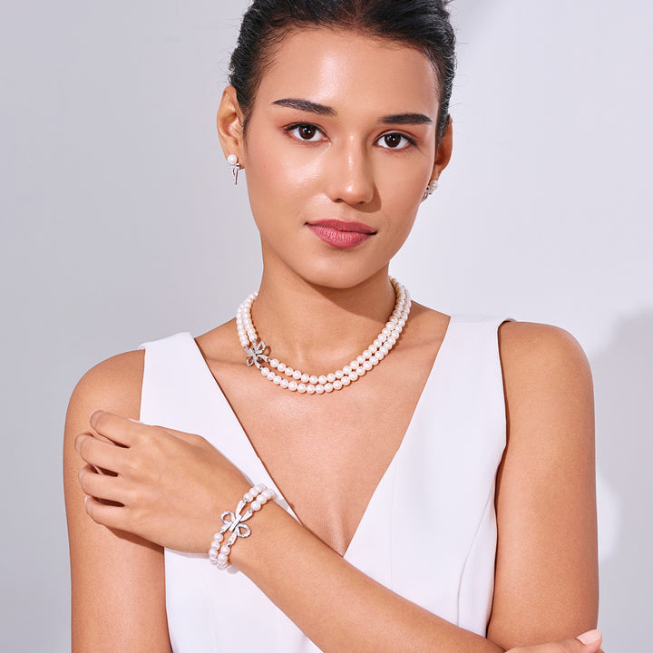 Panjang Chocker Rantai Mutiara Air Tawar 2 Lapisan WN00224 | RIBBON