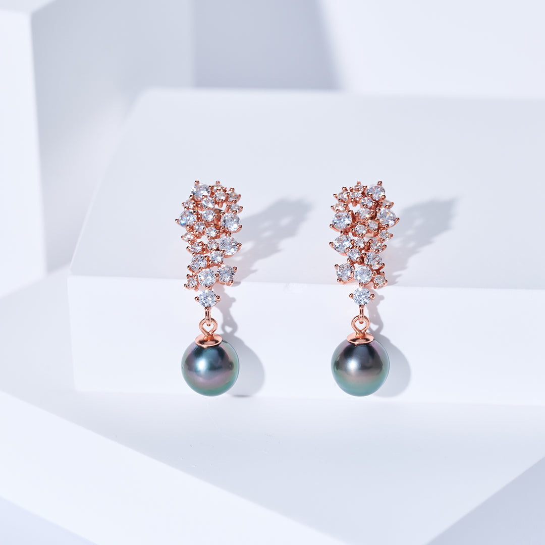 Boucles d'oreilles New Yorker en perles d'eau salée de Tahiti WE00395 | Série Mariage