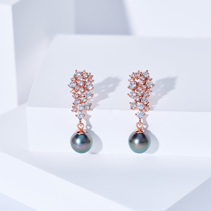 Boucles d'oreilles New Yorker en perles d'eau salée de Tahiti WE00395 | Série Mariage